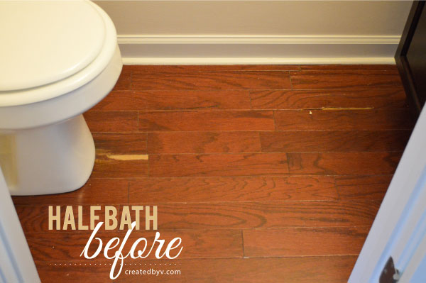 The Half Bath Makeover Created By V, Fitting Laminate Flooring Around Toilet Bowl
