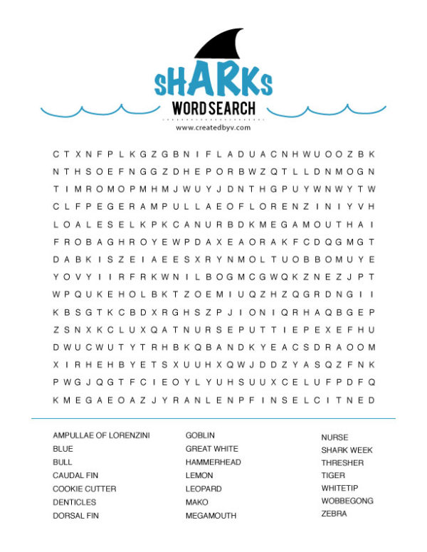 Celebrating Shark Week With Kids Shark Word Search Created By V 