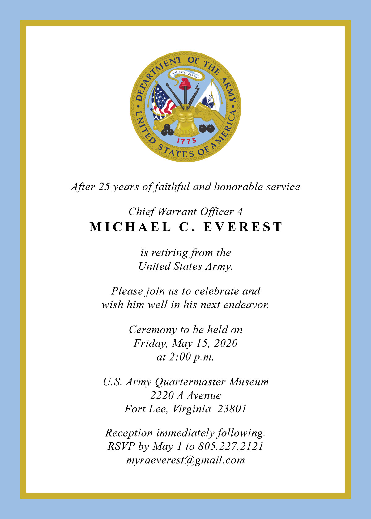 U S Military Retirement Invitation Created By V 