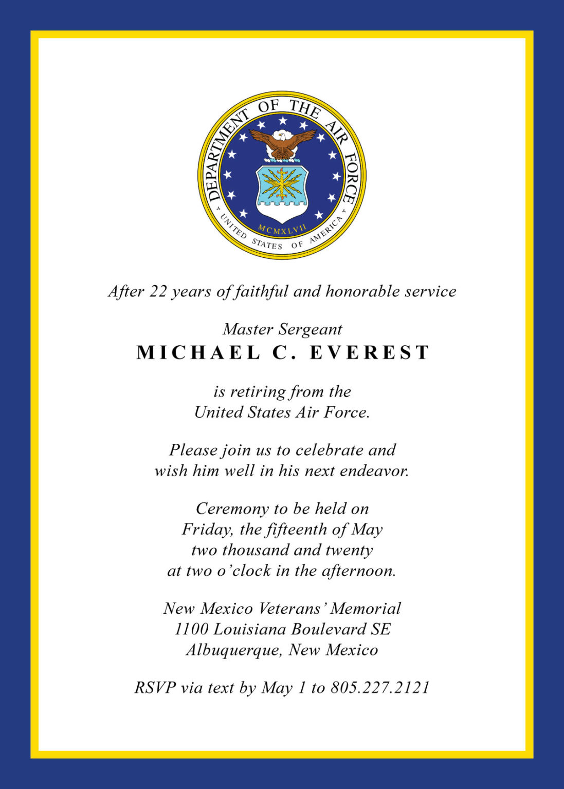 Military Retirement Invitation Template